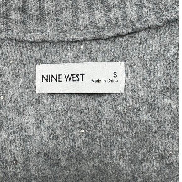 Nine West Gray Zip Front Pearl Knit Bomber Sweater Small - Picture 4 of 4
